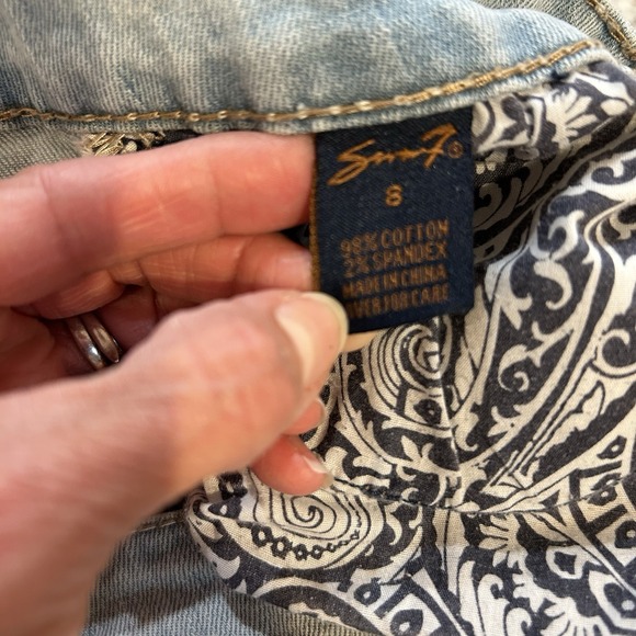 Seven 7 Boho Western Embroidered Whipstitch Capris Crop Pants Light Wash Jeans 8 - Picture 9 of 9